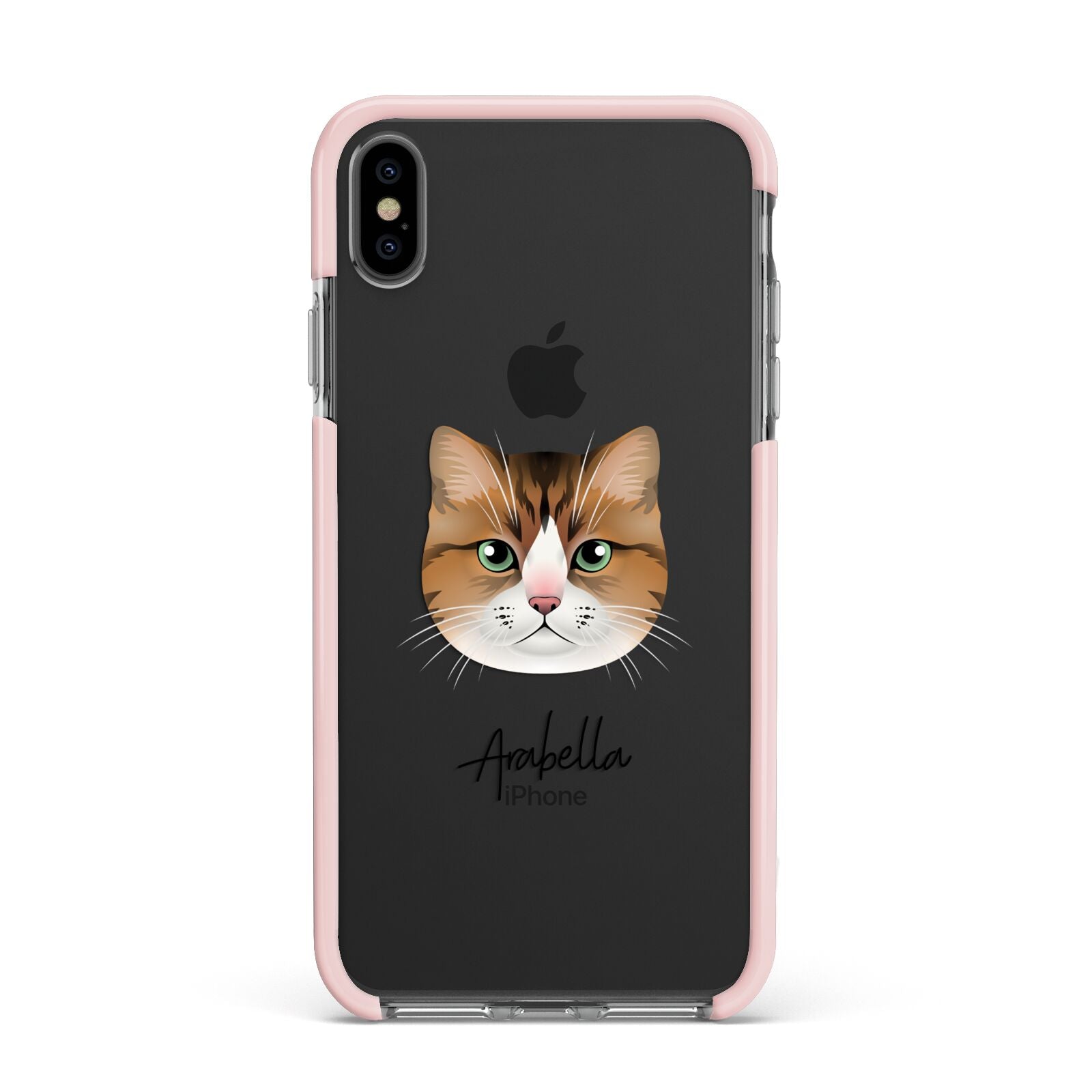Custom Cat Illustration with Name Apple iPhone Xs Max Impact Case Pink Edge on Black Phone