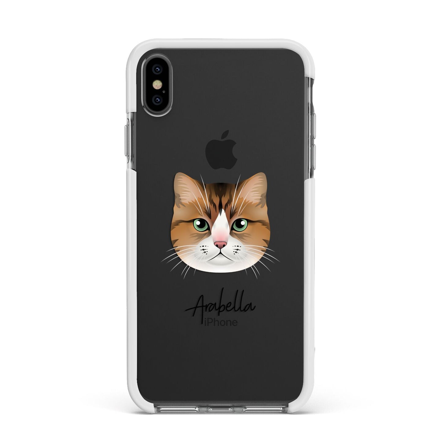 Custom Cat Illustration with Name Apple iPhone Xs Max Impact Case White Edge on Black Phone