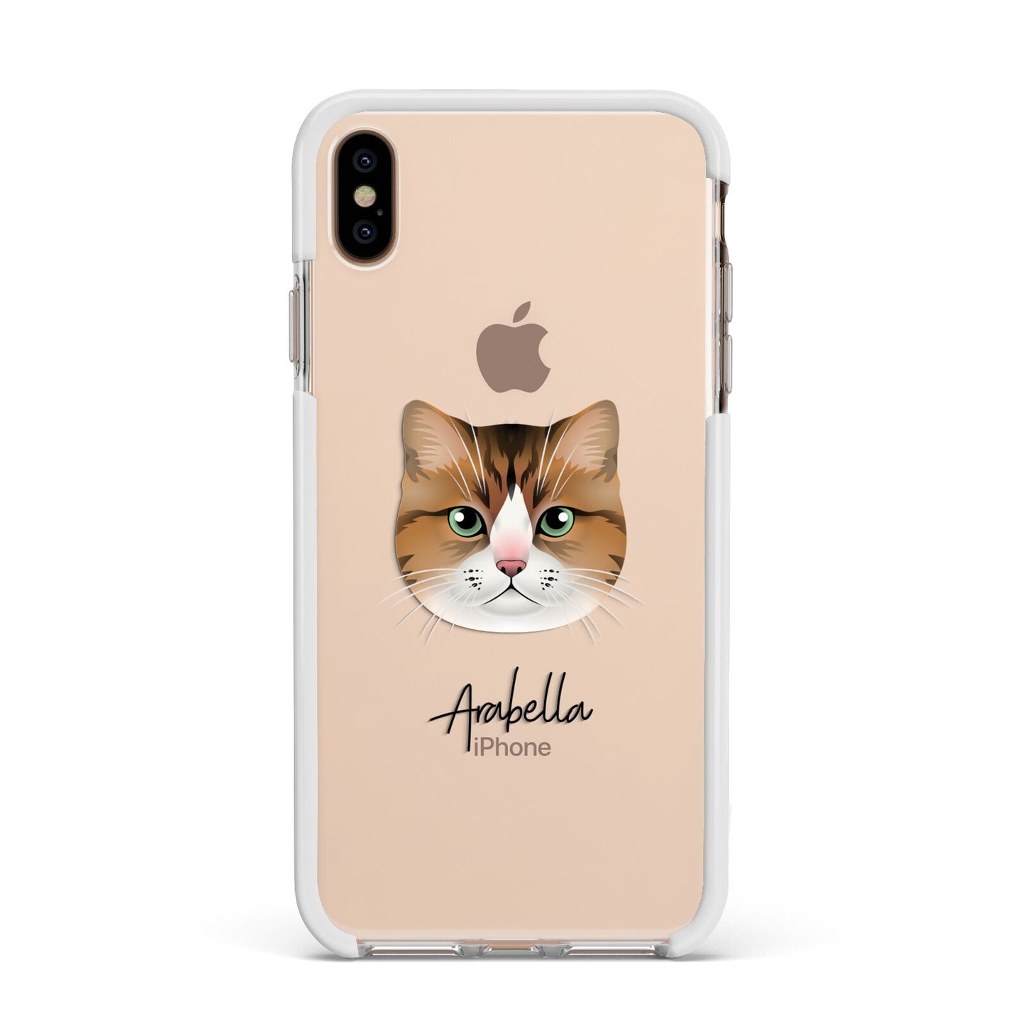 Custom Cat Illustration with Name Apple iPhone Xs Max Impact Case White Edge on Gold Phone