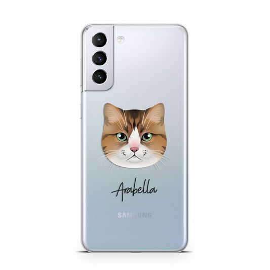 Custom Cat Illustration with Name Samsung S21 Plus Phone Case