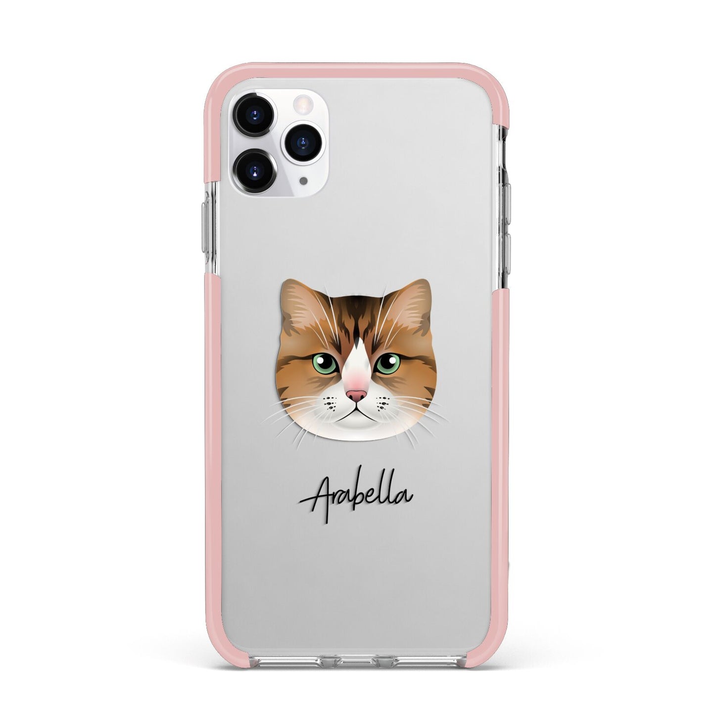 Custom Cat Illustration with Name iPhone 11 Pro Max Impact Pink Edge Case