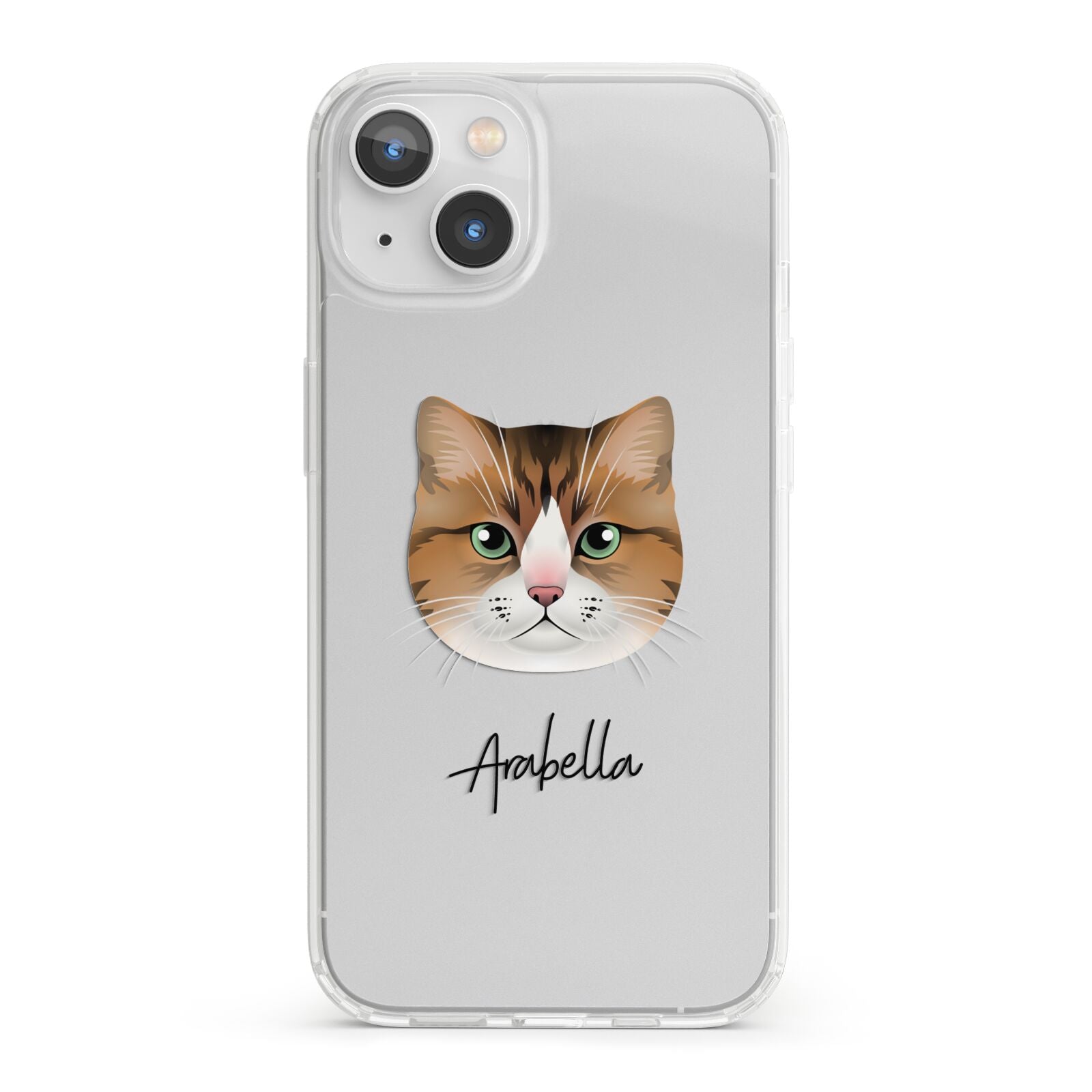 Custom Cat Illustration with Name iPhone 13 Clear Bumper Case