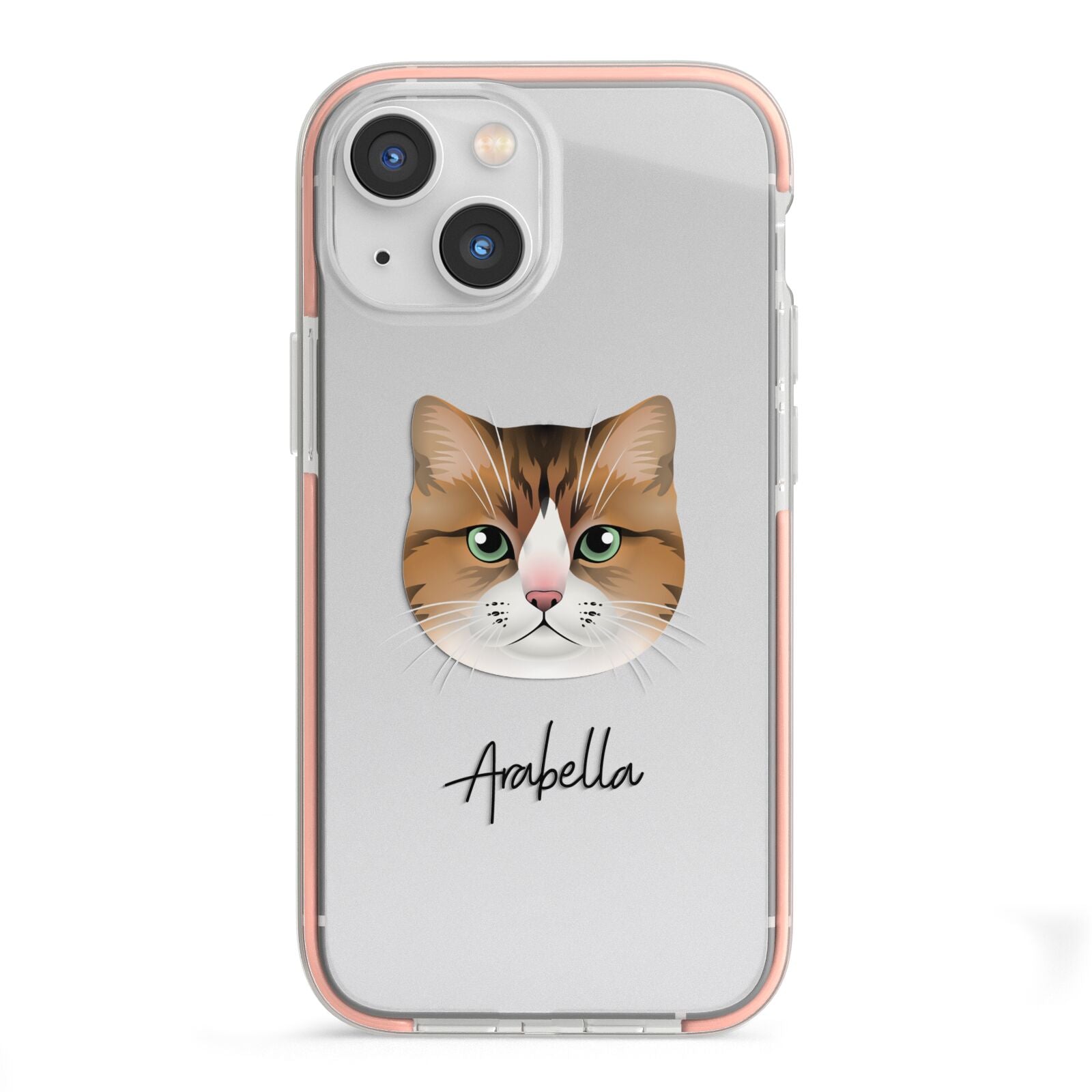 Custom Cat Illustration with Name iPhone 13 Mini TPU Impact Case with Pink Edges