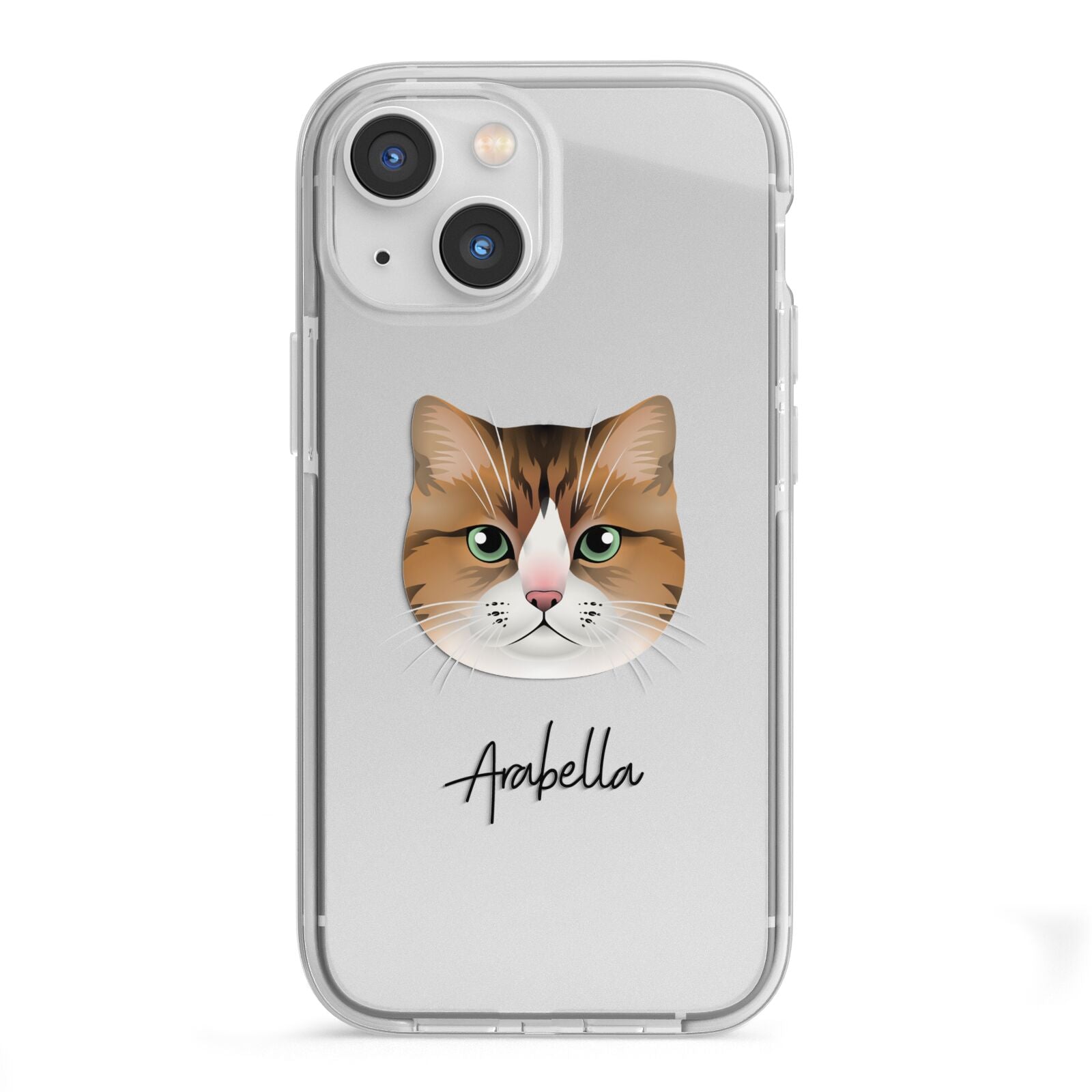 Custom Cat Illustration with Name iPhone 13 Mini TPU Impact Case with White Edges