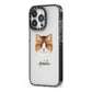 Custom Cat Illustration with Name iPhone 13 Pro Black Impact Case Side Angle on Silver phone
