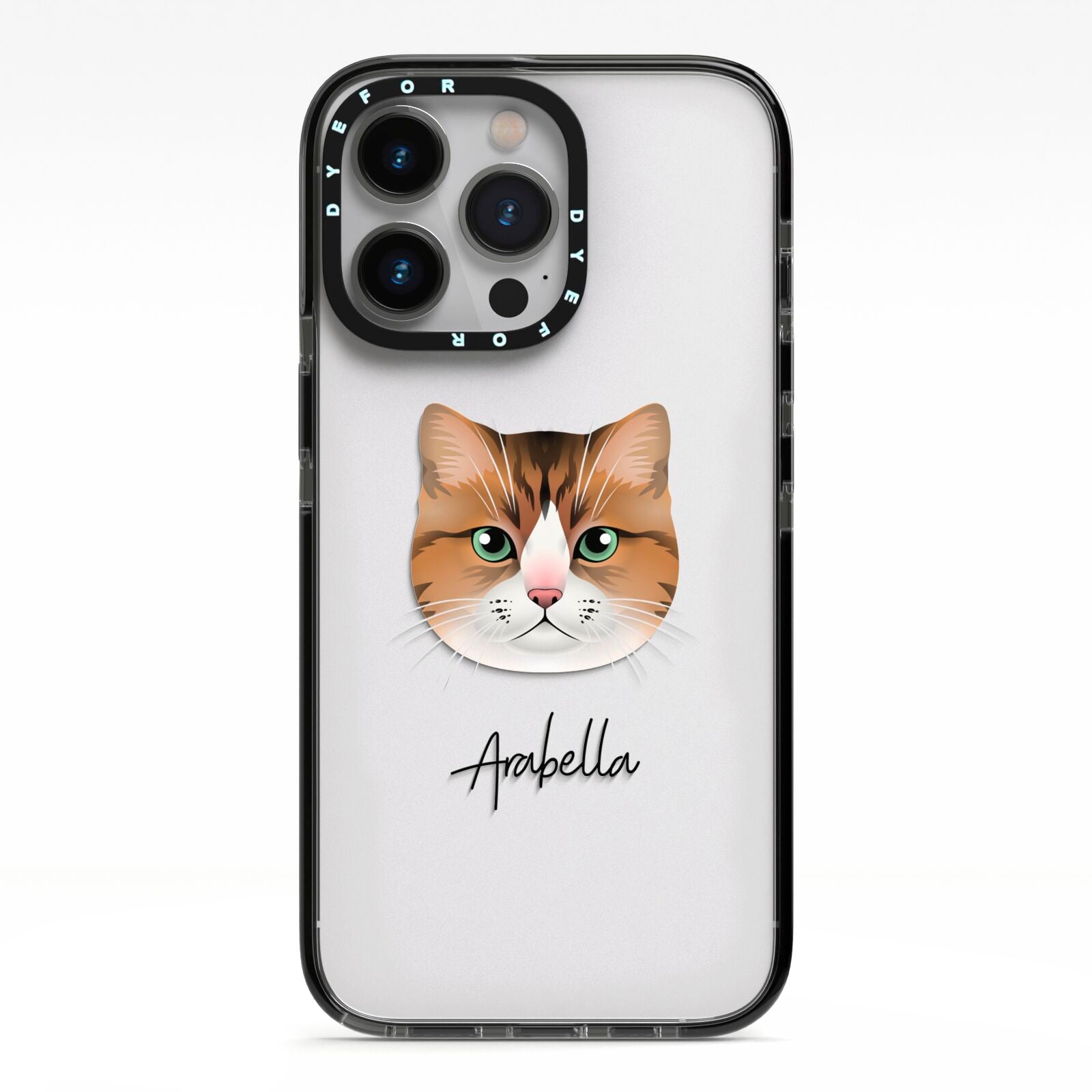 Custom Cat Illustration with Name iPhone 13 Pro Black Impact Case on Silver phone