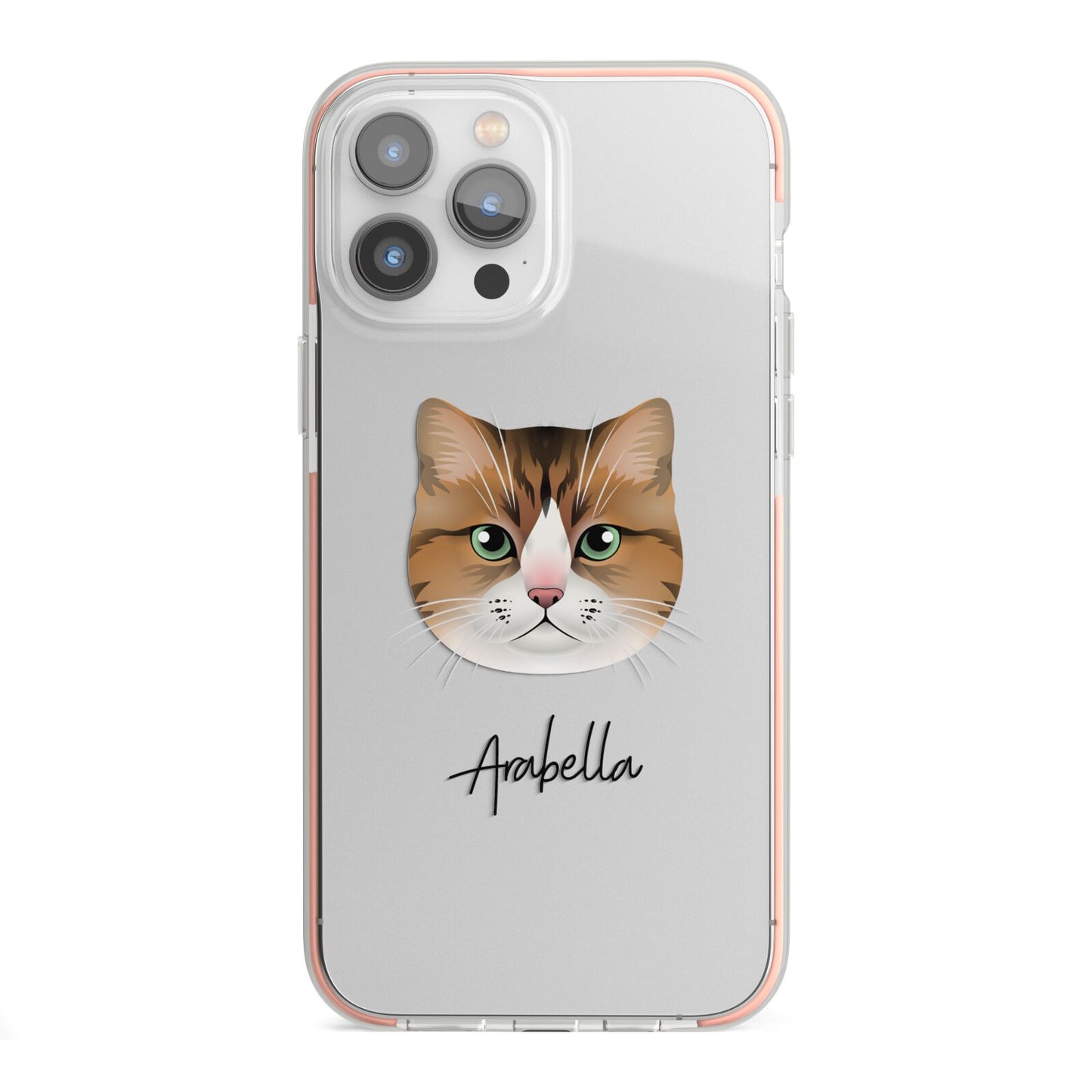 Custom Cat Illustration with Name iPhone 13 Pro Max TPU Impact Case with Pink Edges