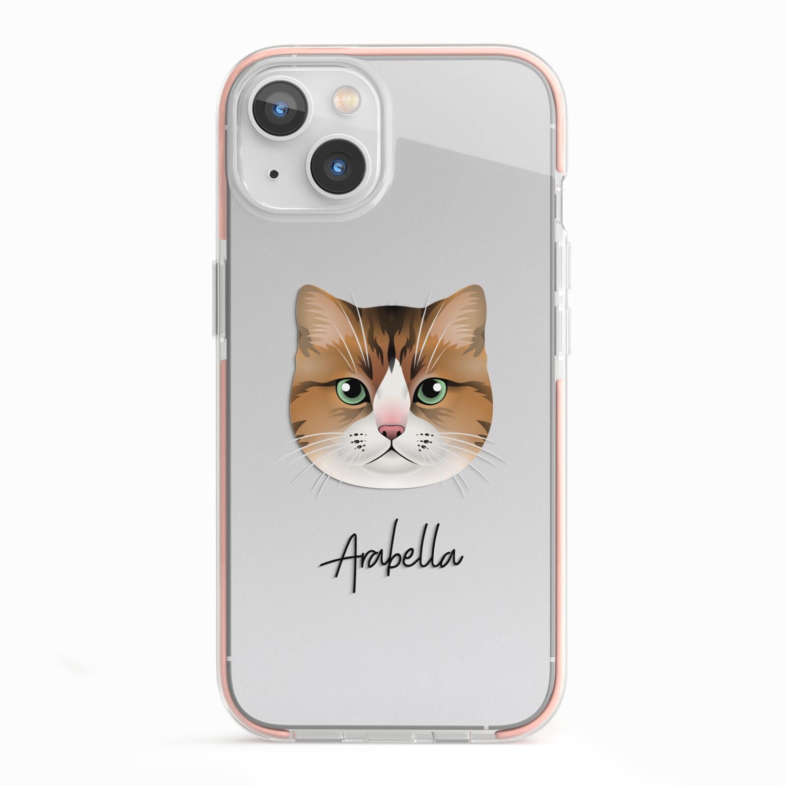 Custom Cat Illustration with Name iPhone 13 TPU Impact Case with Pink Edges