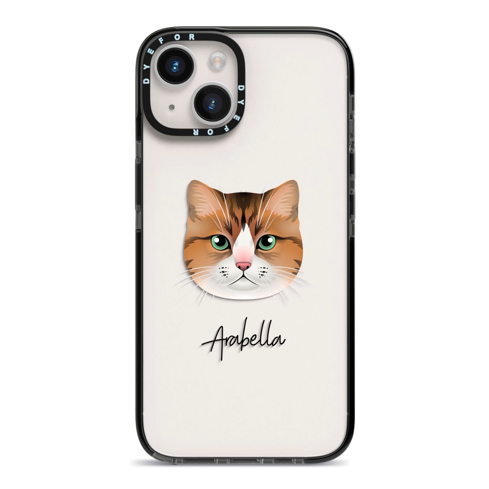Custom Cat Illustration with Name iPhone 14 Black Impact Case on Silver phone