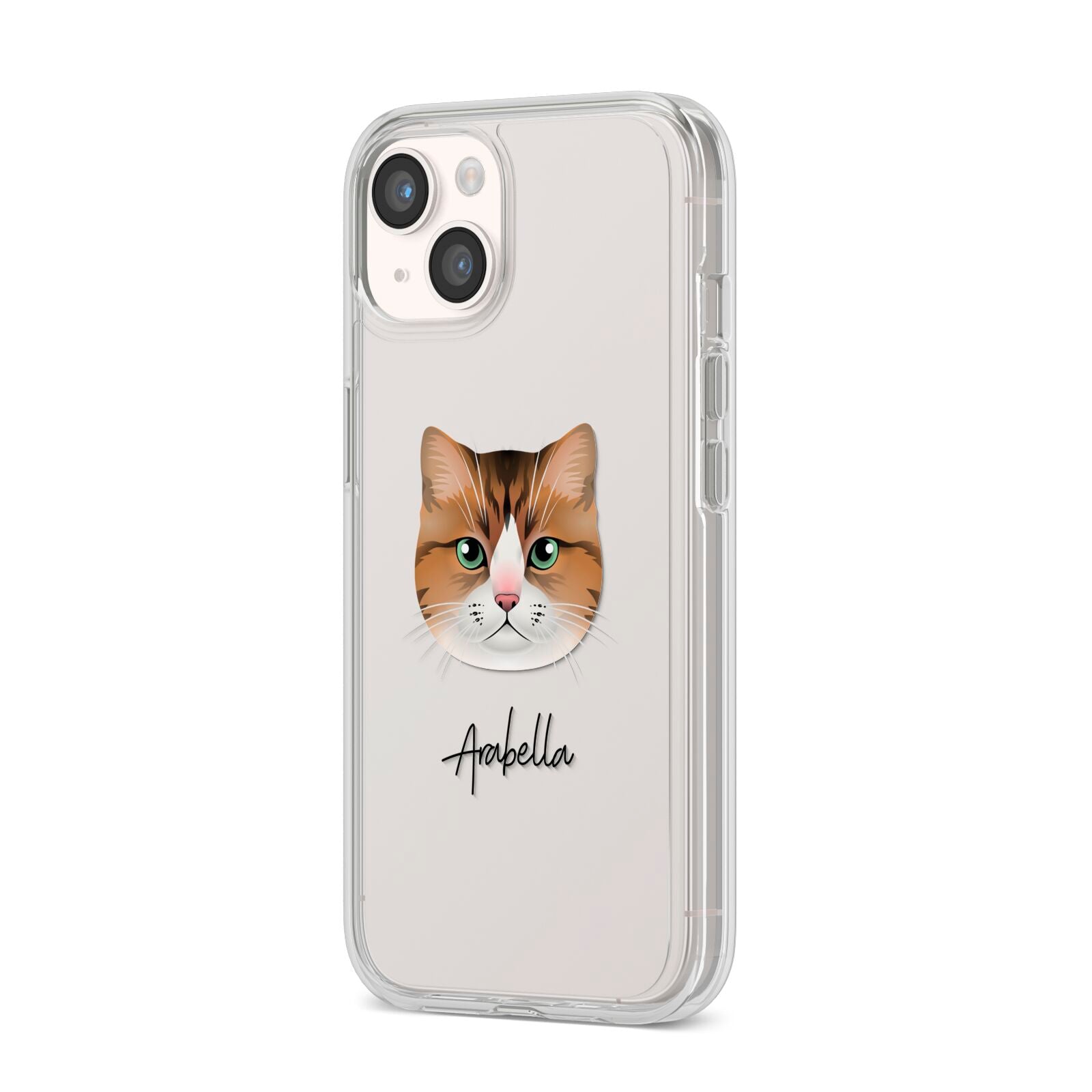 Custom Cat Illustration with Name iPhone 14 Clear Tough Case Starlight Angled Image