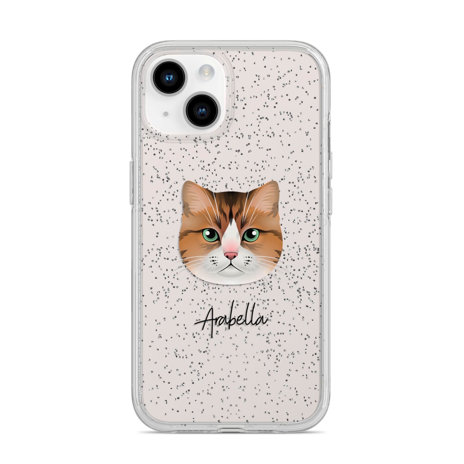 Custom Cat Illustration with Name iPhone 14 Glitter Tough Case Starlight