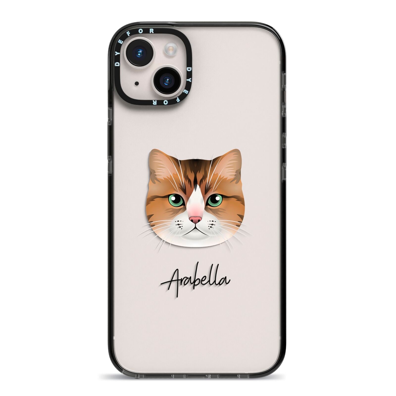 Custom Cat Illustration with Name iPhone 14 Plus Black Impact Case on Silver phone