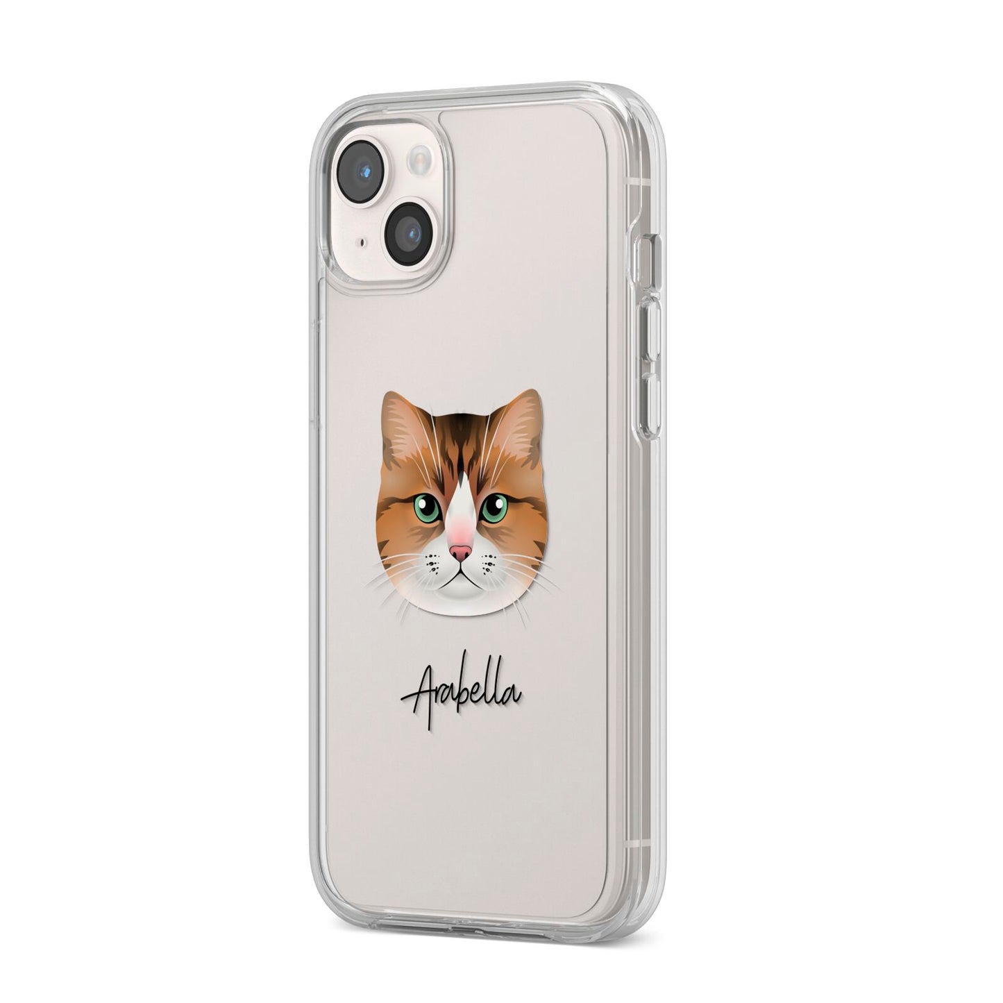 Custom Cat Illustration with Name iPhone 14 Plus Clear Tough Case Starlight Angled Image