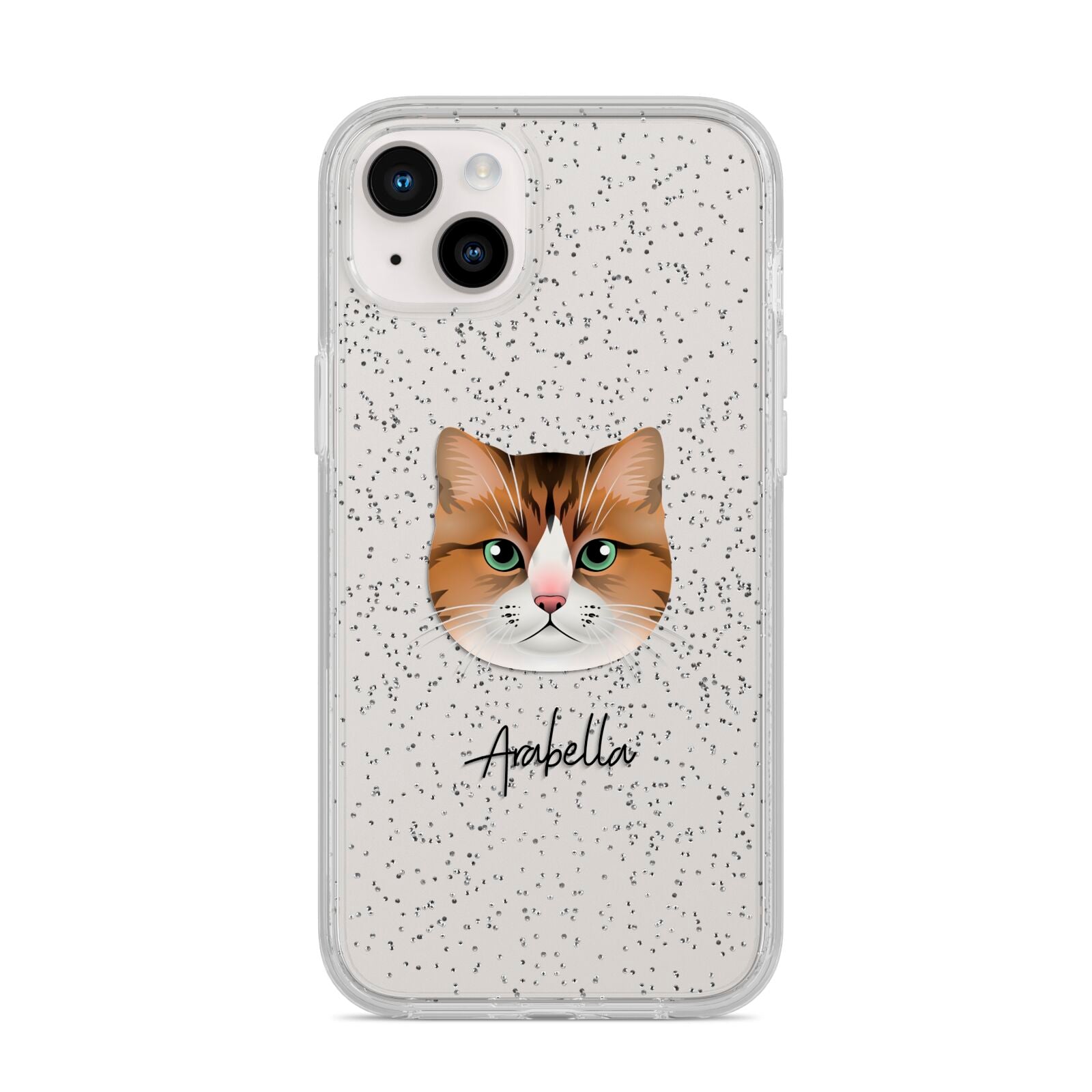 Custom Cat Illustration with Name iPhone 14 Plus Glitter Tough Case Starlight
