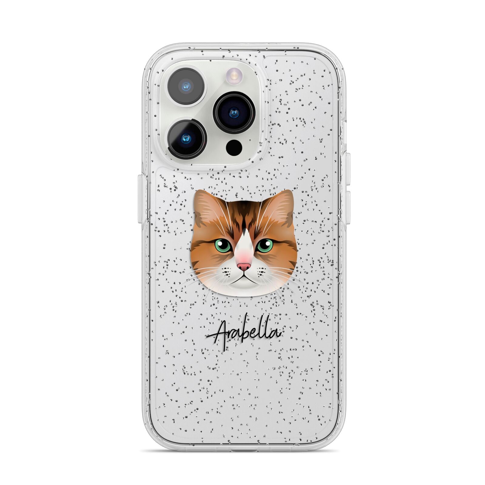 Custom Cat Illustration with Name iPhone 14 Pro Glitter Tough Case Silver