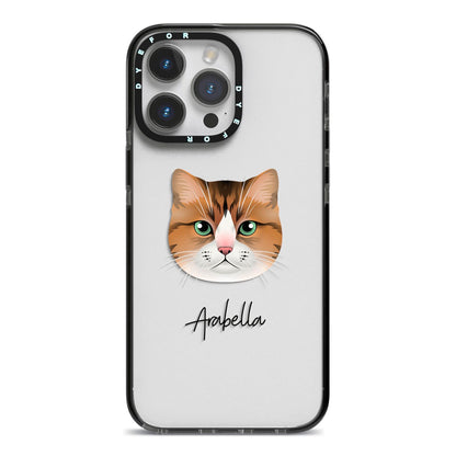 Custom Cat Illustration with Name iPhone 14 Pro Max Black Impact Case on Silver phone
