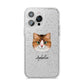 Custom Cat Illustration with Name iPhone 14 Pro Max Glitter Tough Case Silver