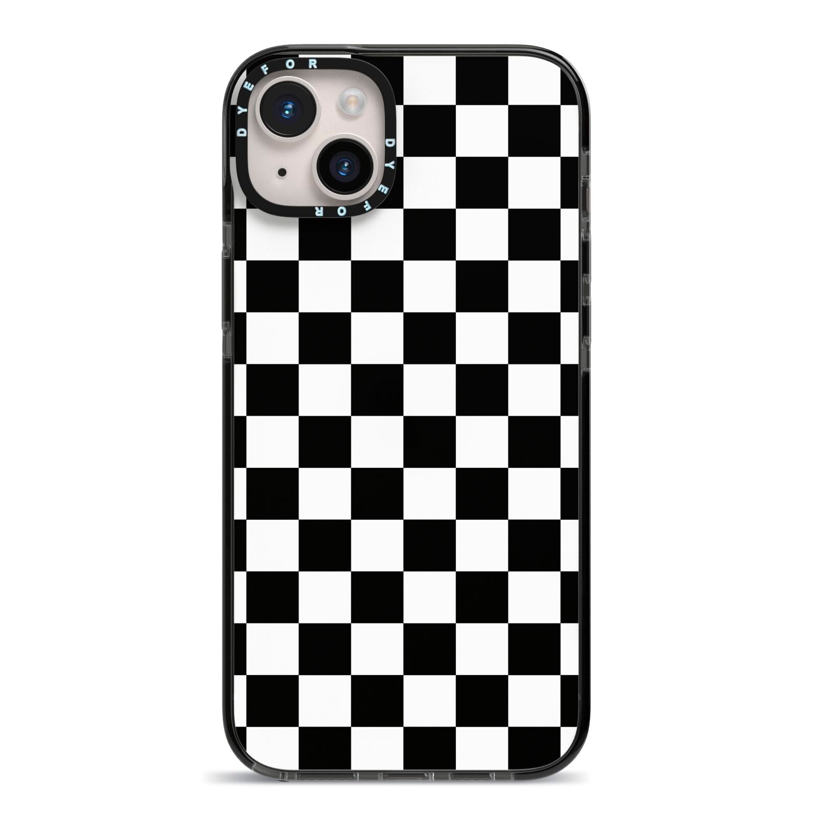 Custom Colour Check iPhone 14 Plus Black Impact Case on Silver phone