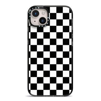 Custom Colour Check iPhone 14 Plus Black Impact Case on Silver phone