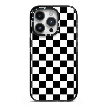 Custom Colour Check iPhone 14 Pro Black Impact Case on Silver phone