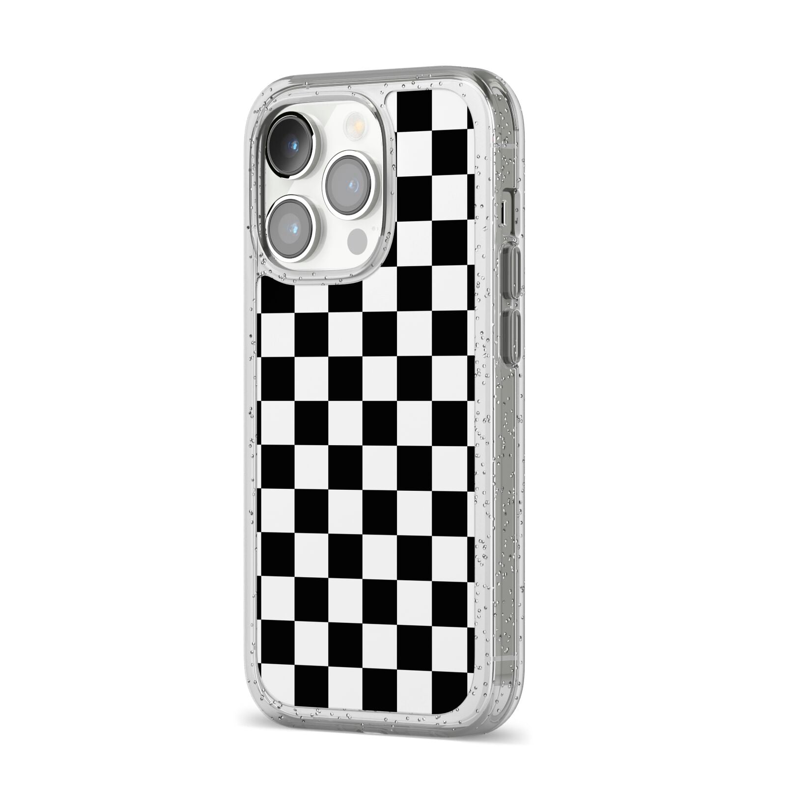 Custom Colour Check iPhone 14 Pro Glitter Tough Case Silver Angled Image