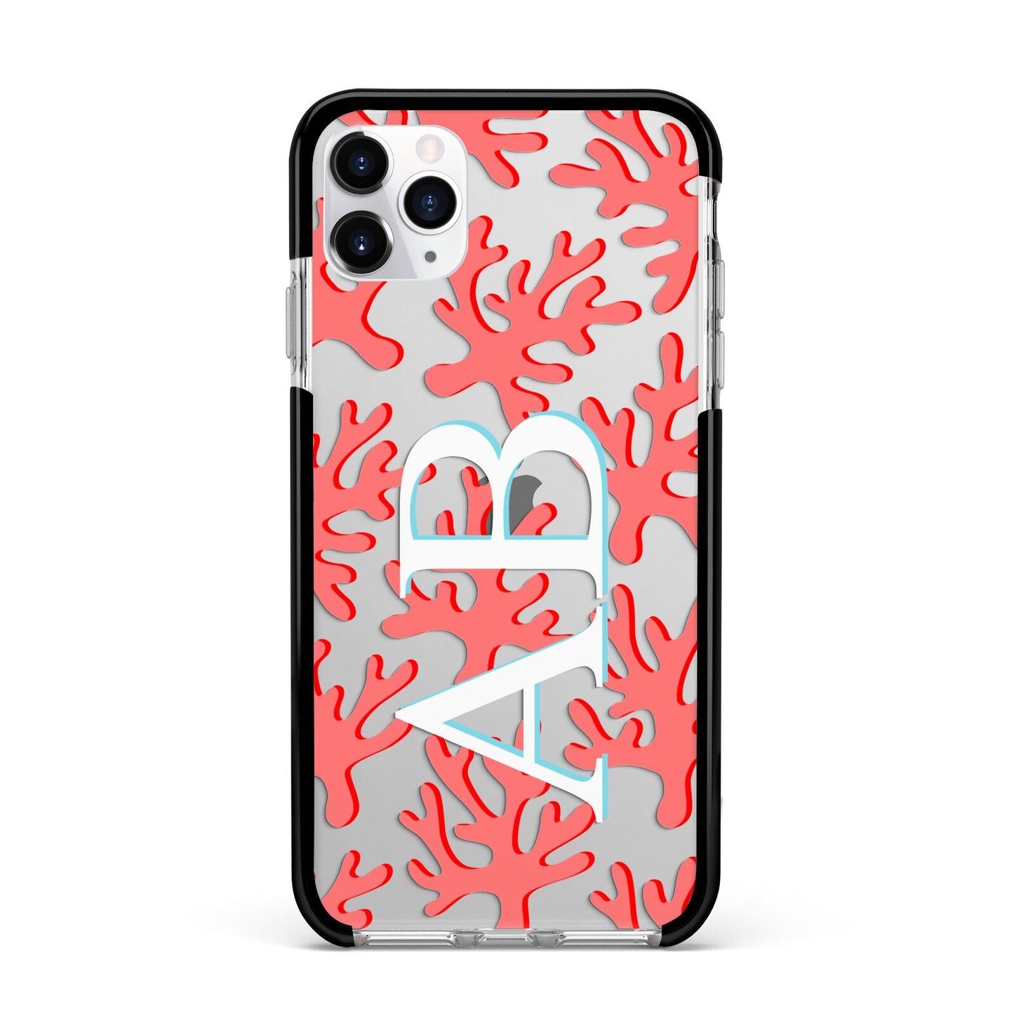 Custom Coral Initials Apple iPhone 11 Pro Max in Silver with Black Impact Case