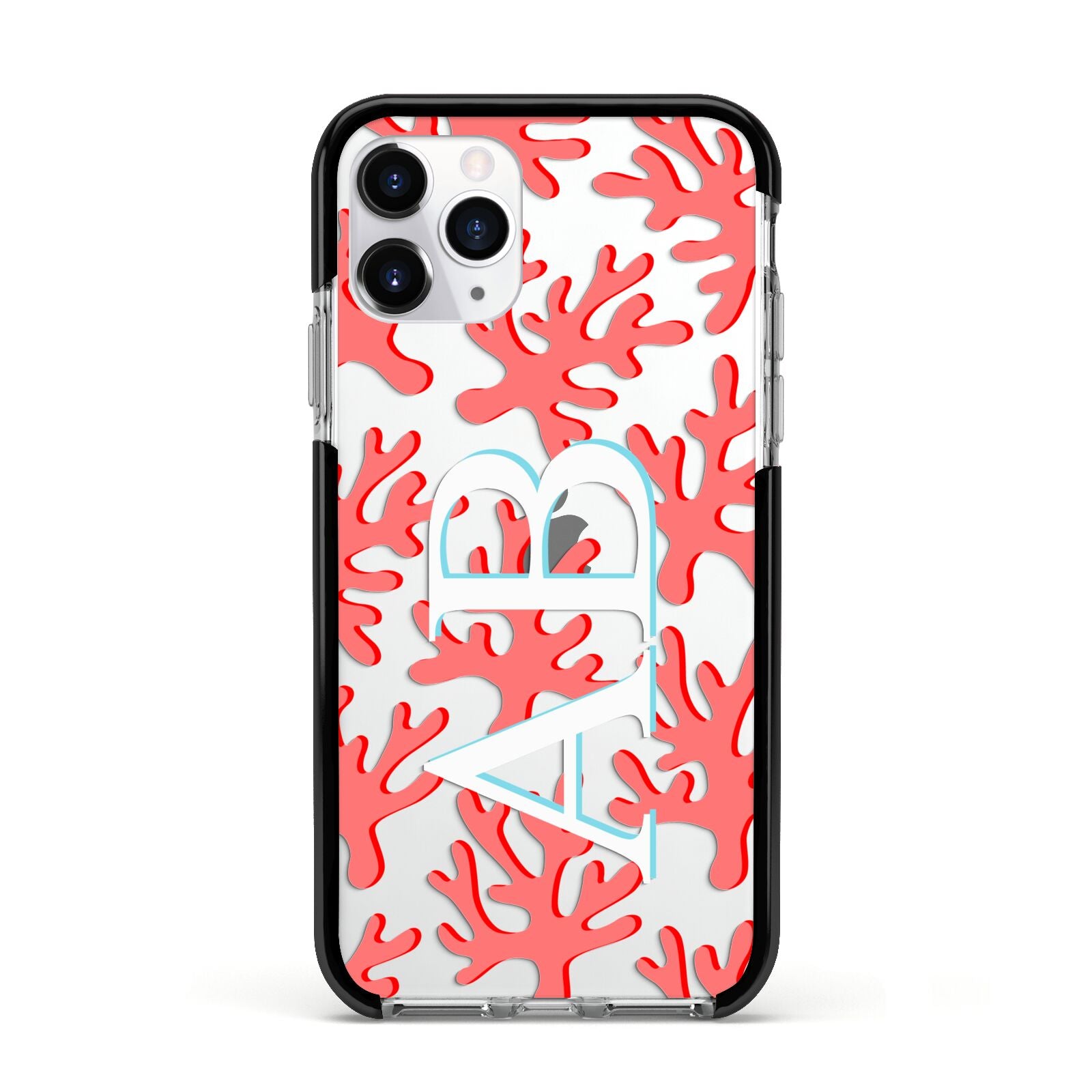 Custom Coral Initials Apple iPhone 11 Pro in Silver with Black Impact Case