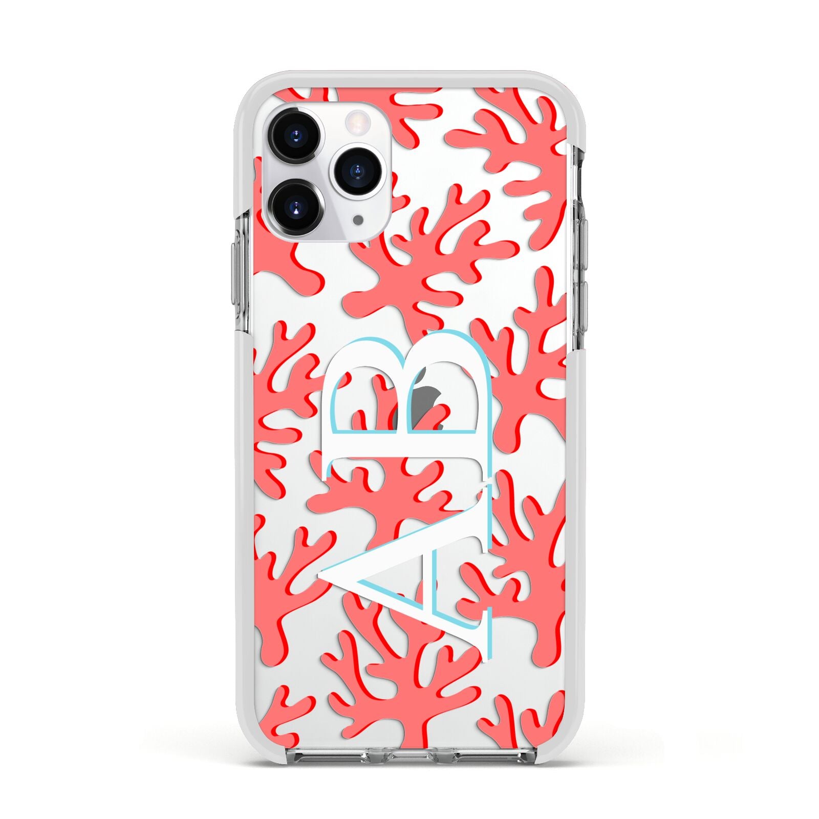 Custom Coral Initials Apple iPhone 11 Pro in Silver with White Impact Case