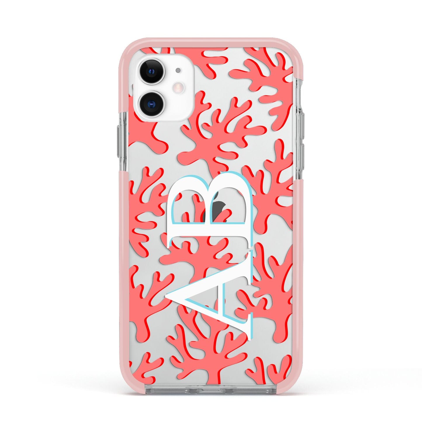 Custom Coral Initials Apple iPhone 11 in White with Pink Impact Case