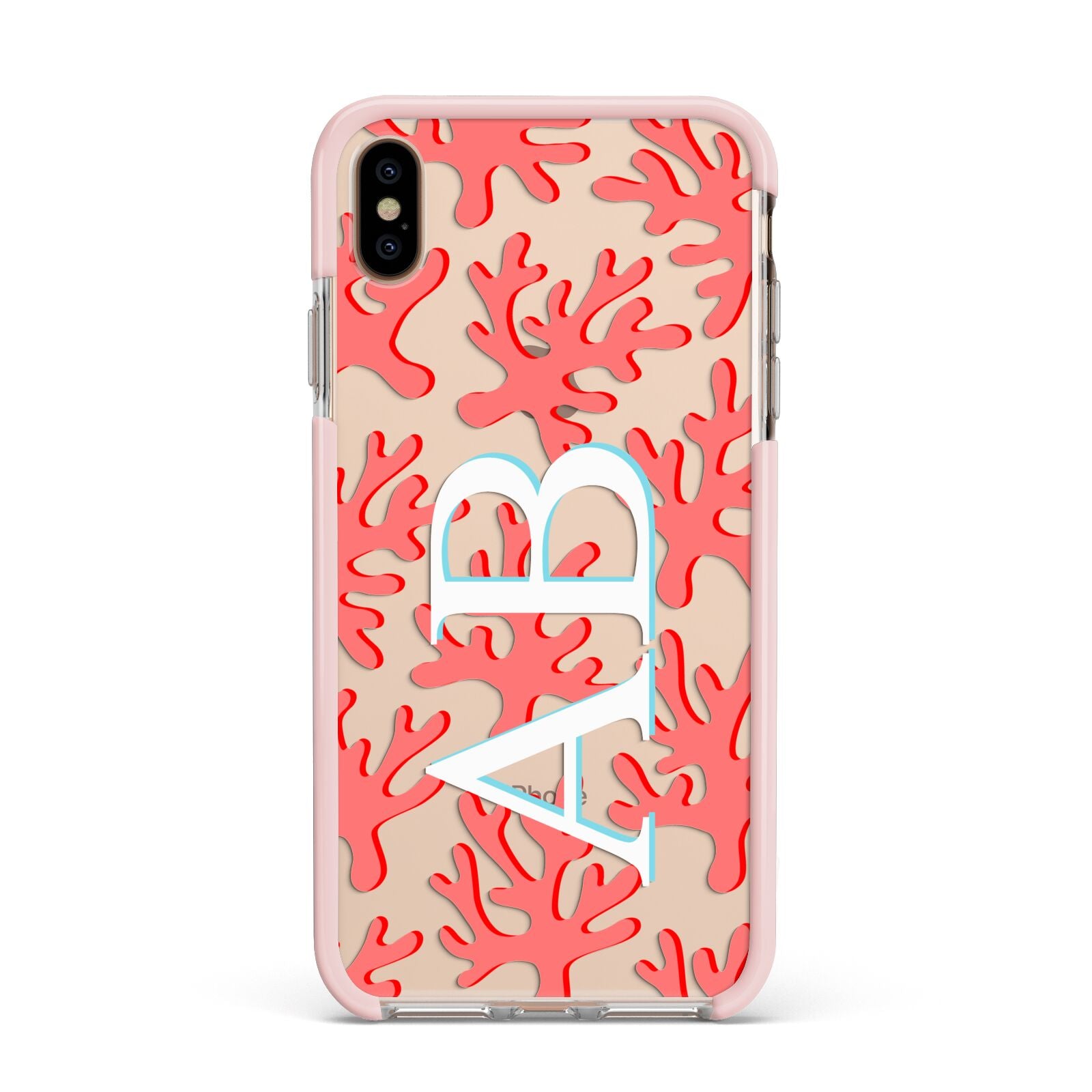 Custom Coral Initials Apple iPhone Xs Max Impact Case Pink Edge on Gold Phone