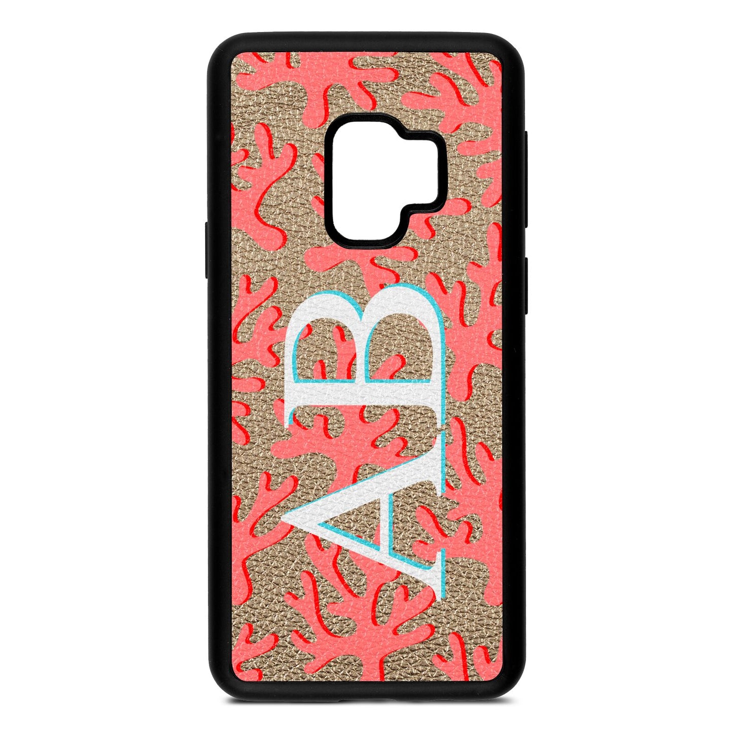 Custom Coral Initials Gold Pebble Leather Samsung S9 Case