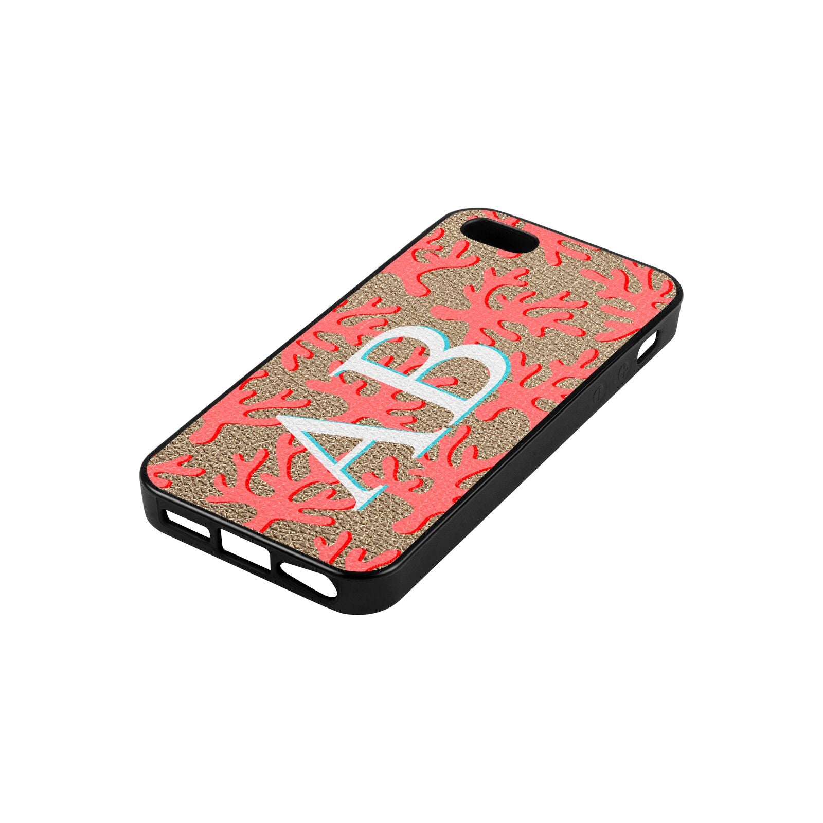 Custom Coral Initials Gold Pebble Leather iPhone 5 Case Side Angle