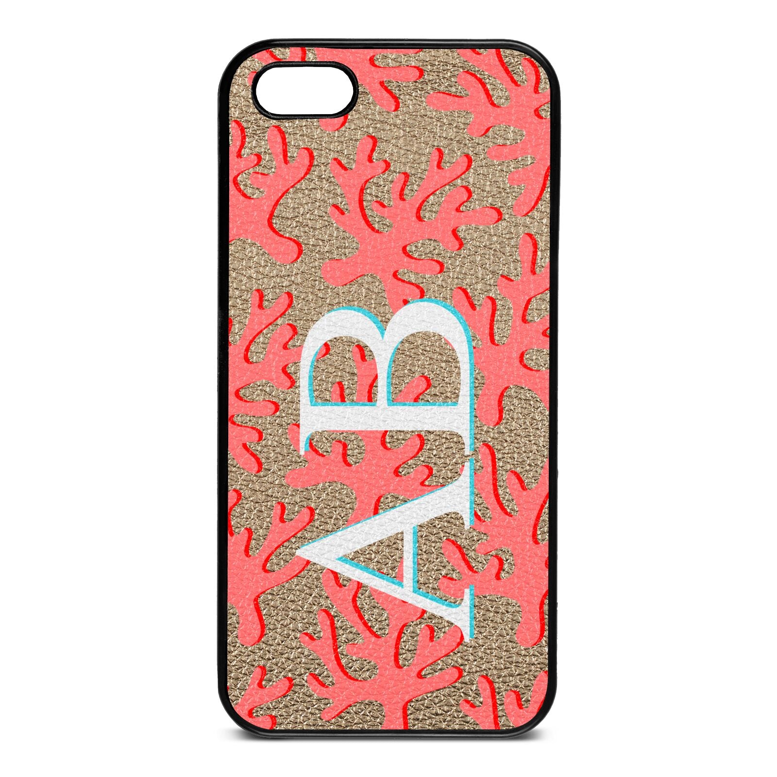 Custom Coral Initials Gold Pebble Leather iPhone 5 Case