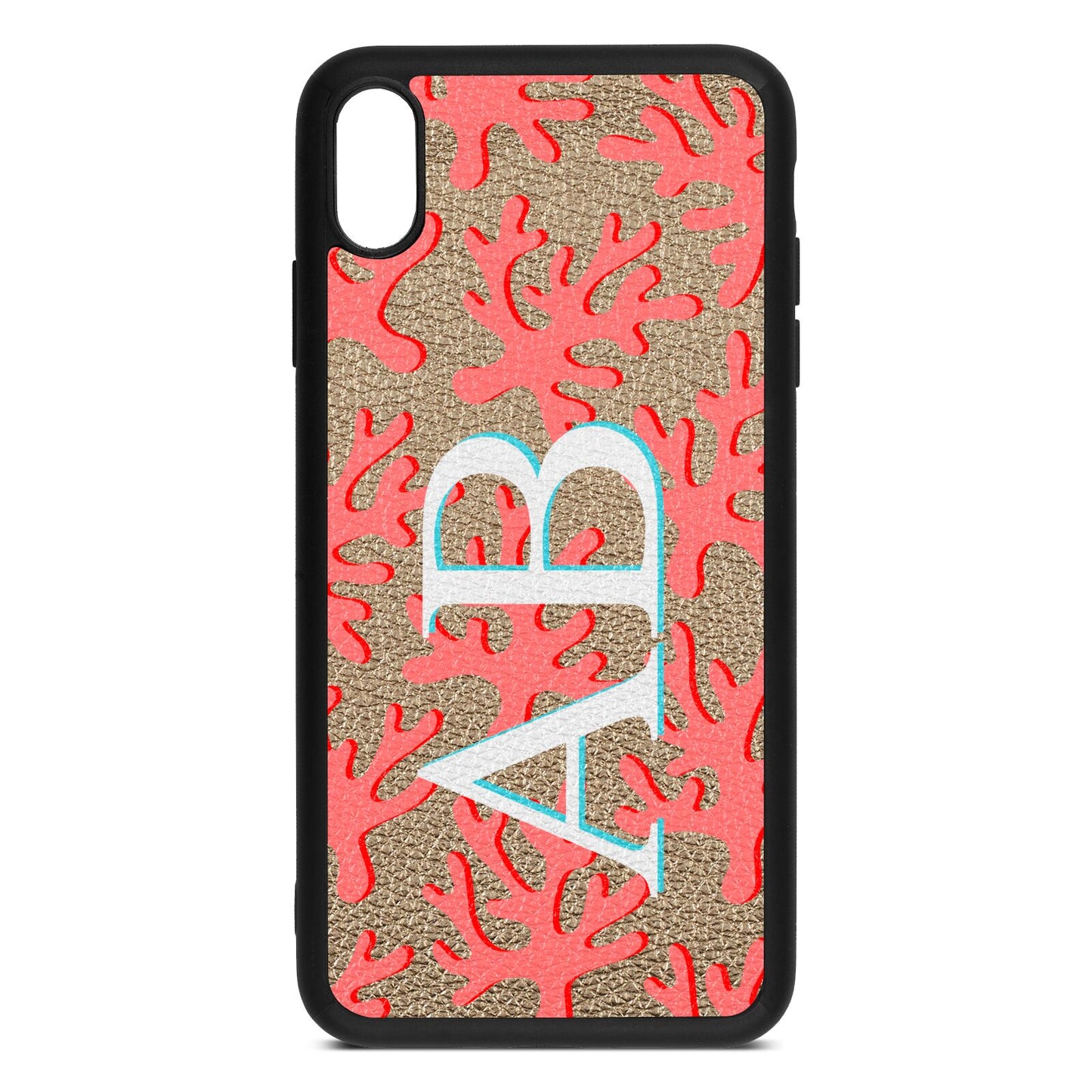 Custom Coral Initials Gold Pebble Leather iPhone Xs Max Case