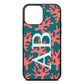 Custom Coral Initials Green Pebble Leather iPhone 13 Pro Max Case