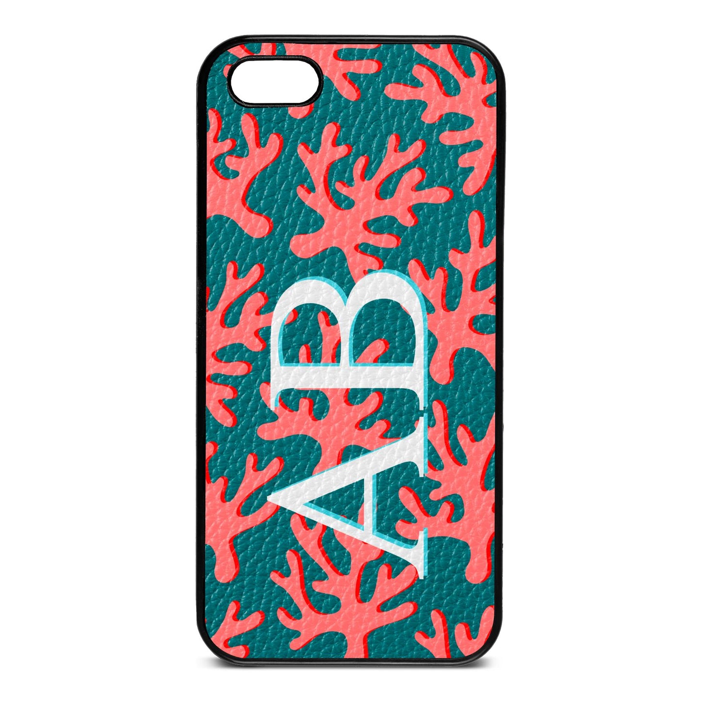 Custom Coral Initials Green Pebble Leather iPhone 5 Case