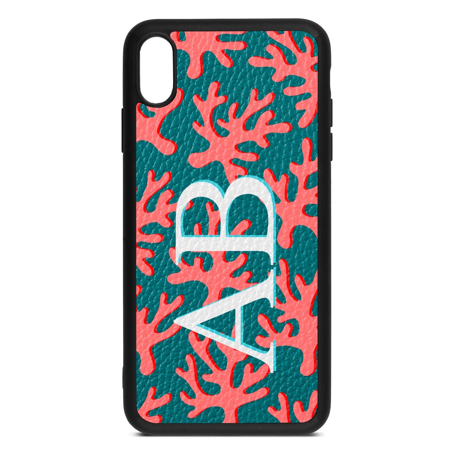 Custom Coral Initials Green Pebble Leather iPhone Xs Max Case