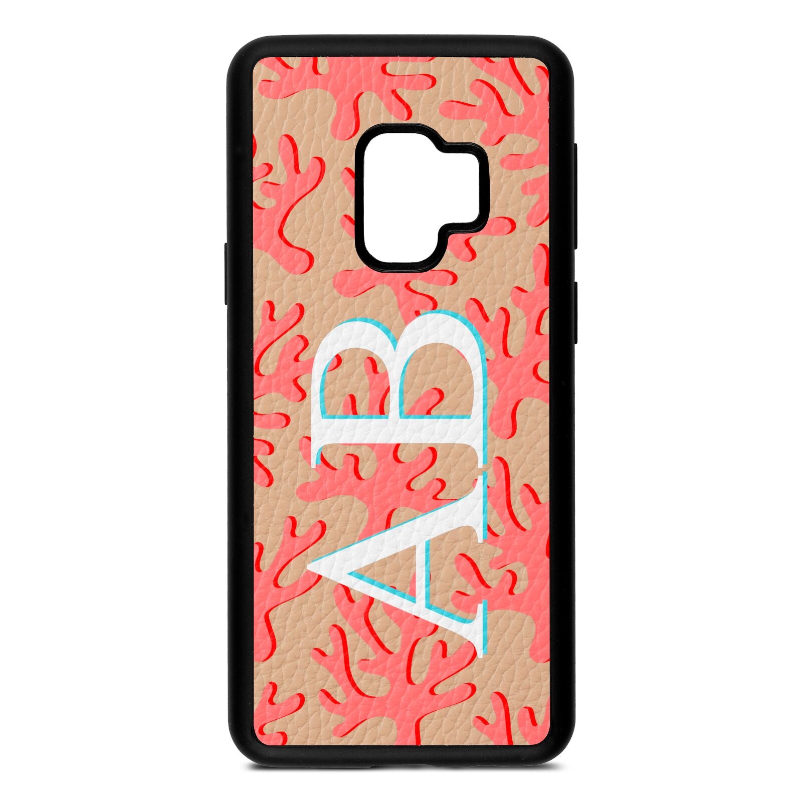 Custom Coral Initials Nude Pebble Leather Samsung S9 Case