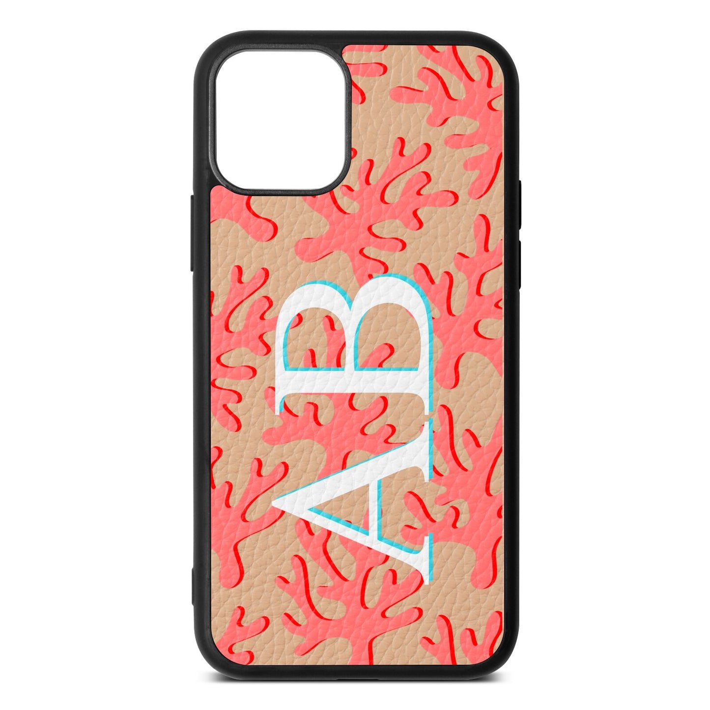 Custom Coral Initials Nude Pebble Leather iPhone 11 Pro Case