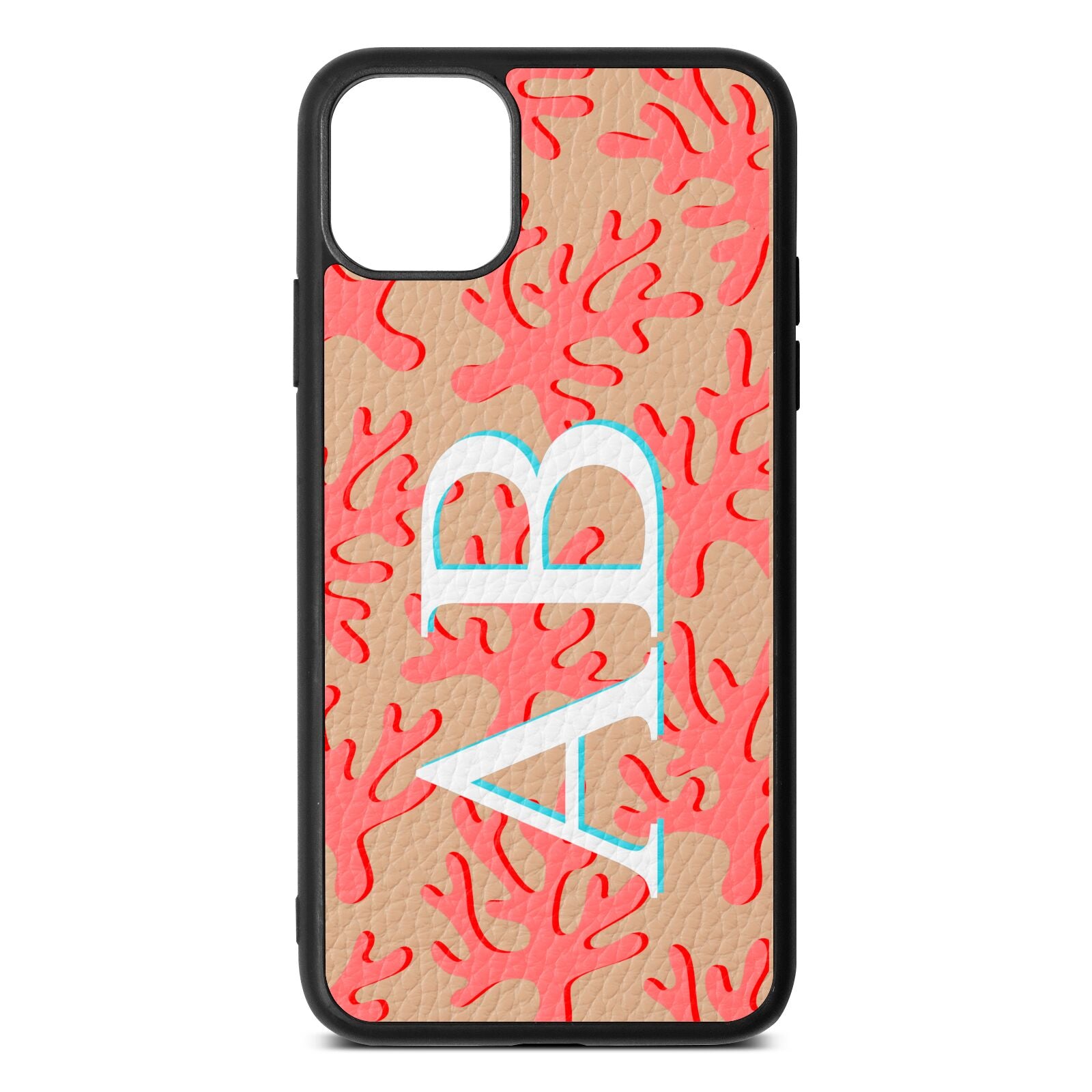 Custom Coral Initials Nude Pebble Leather iPhone 11 Pro Max Case