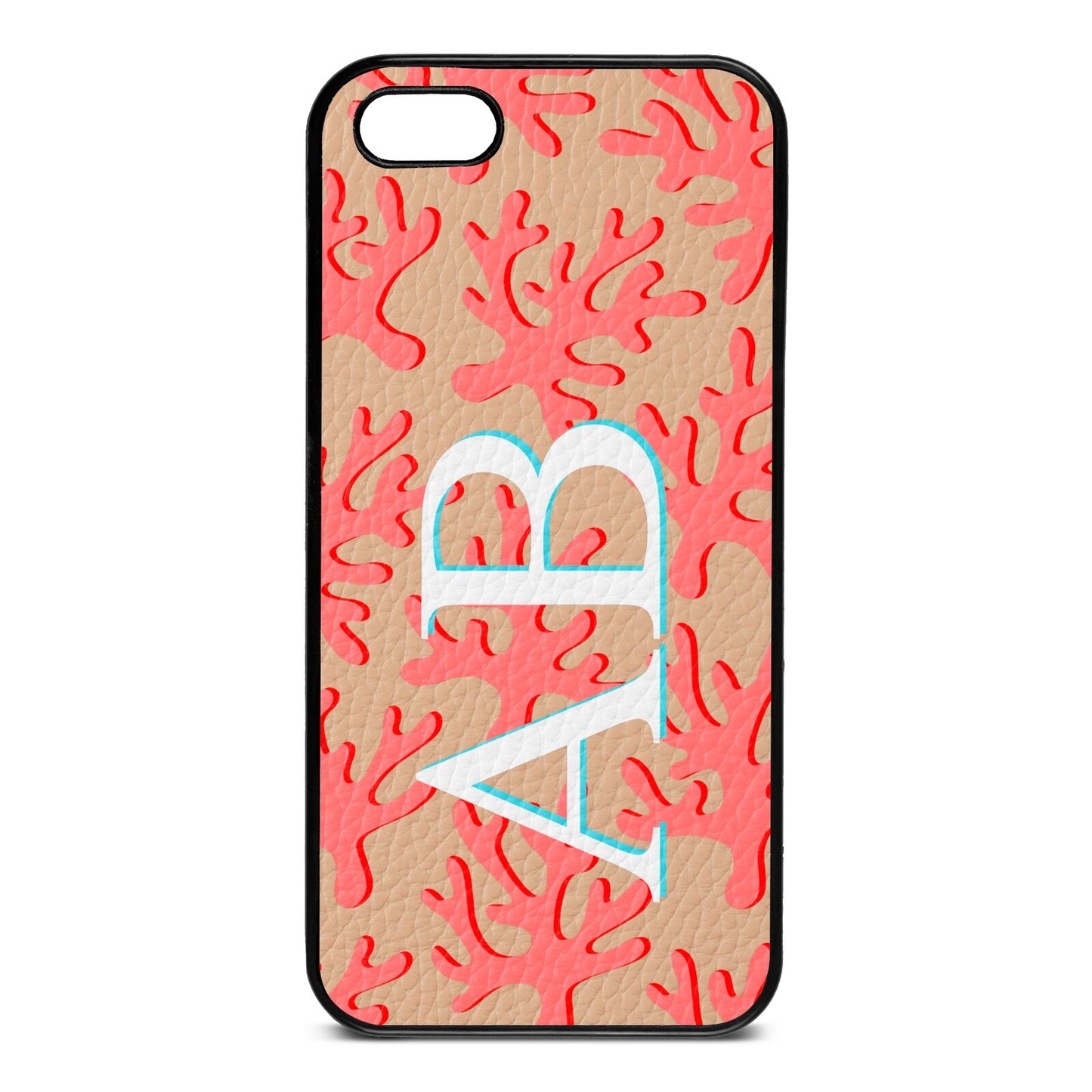 Custom Coral Initials Nude Pebble Leather iPhone 5 Case
