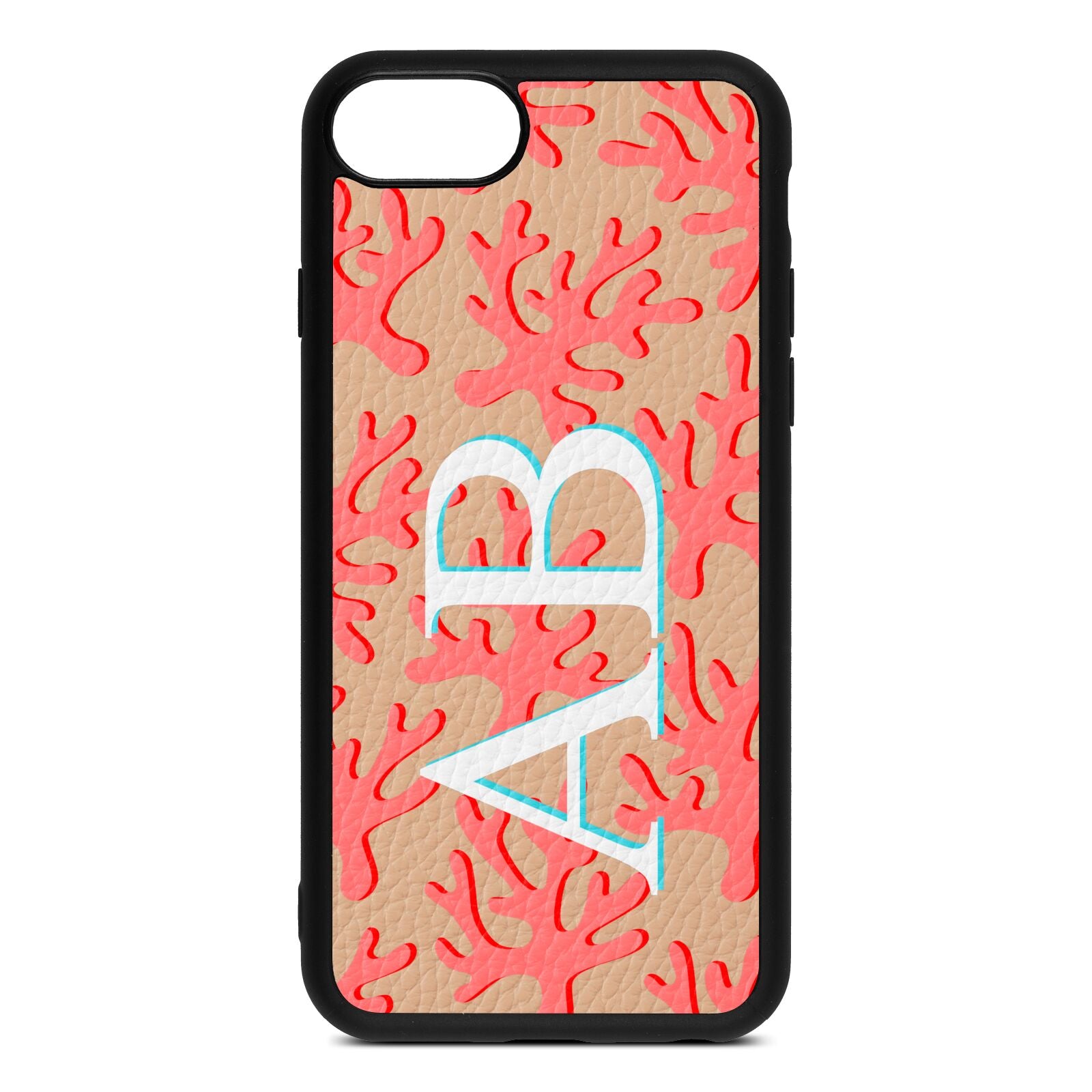 Custom Coral Initials Nude Pebble Leather iPhone 8 Case