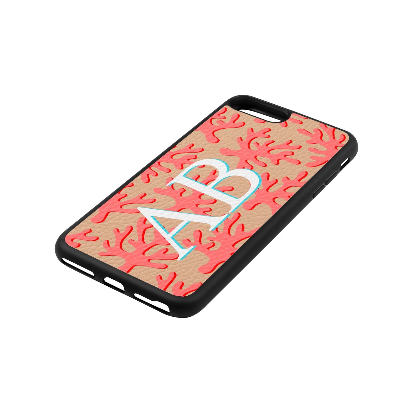 Custom Coral Initials Nude Pebble Leather iPhone 8 Plus Case Side Angle