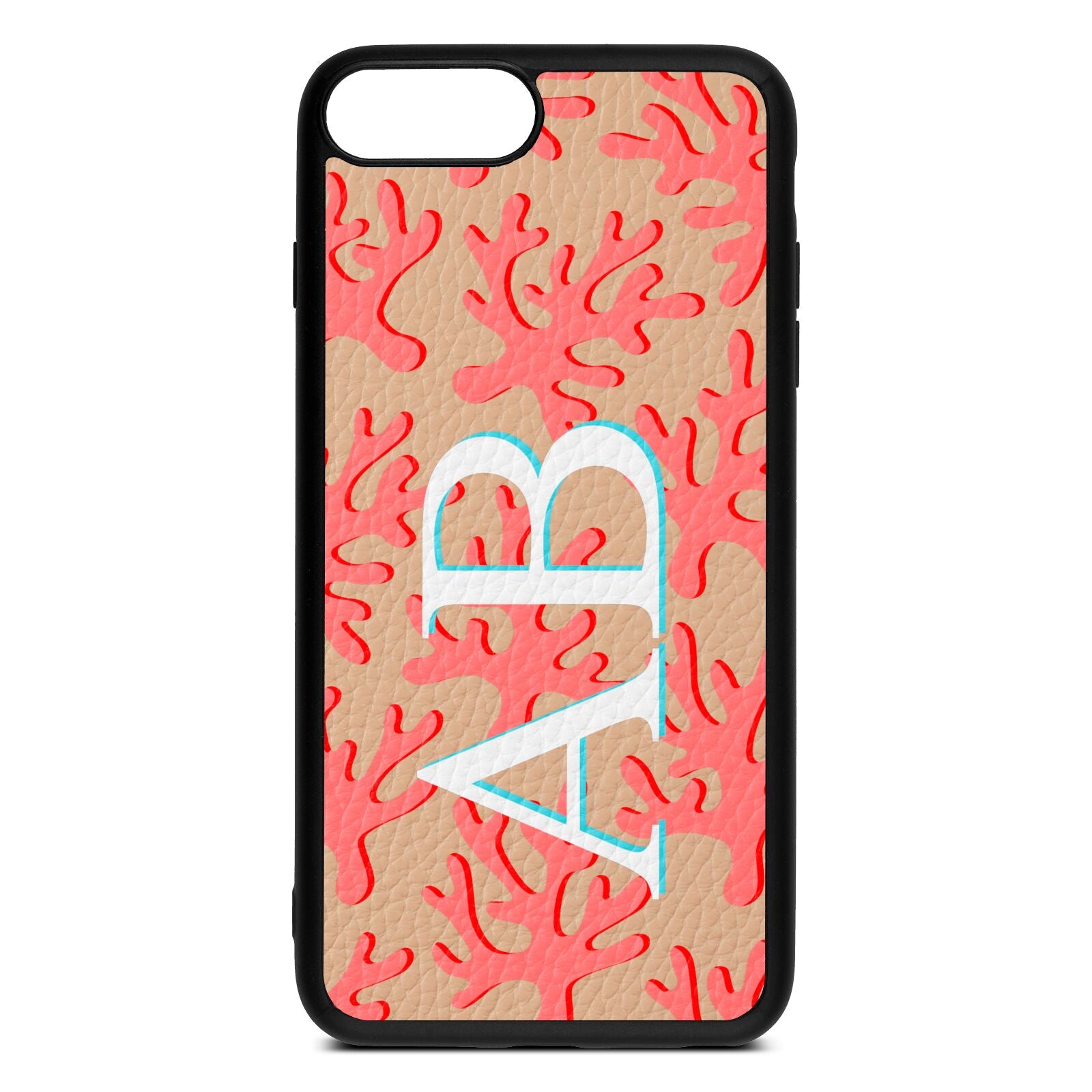 Custom Coral Initials Nude Pebble Leather iPhone 8 Plus Case