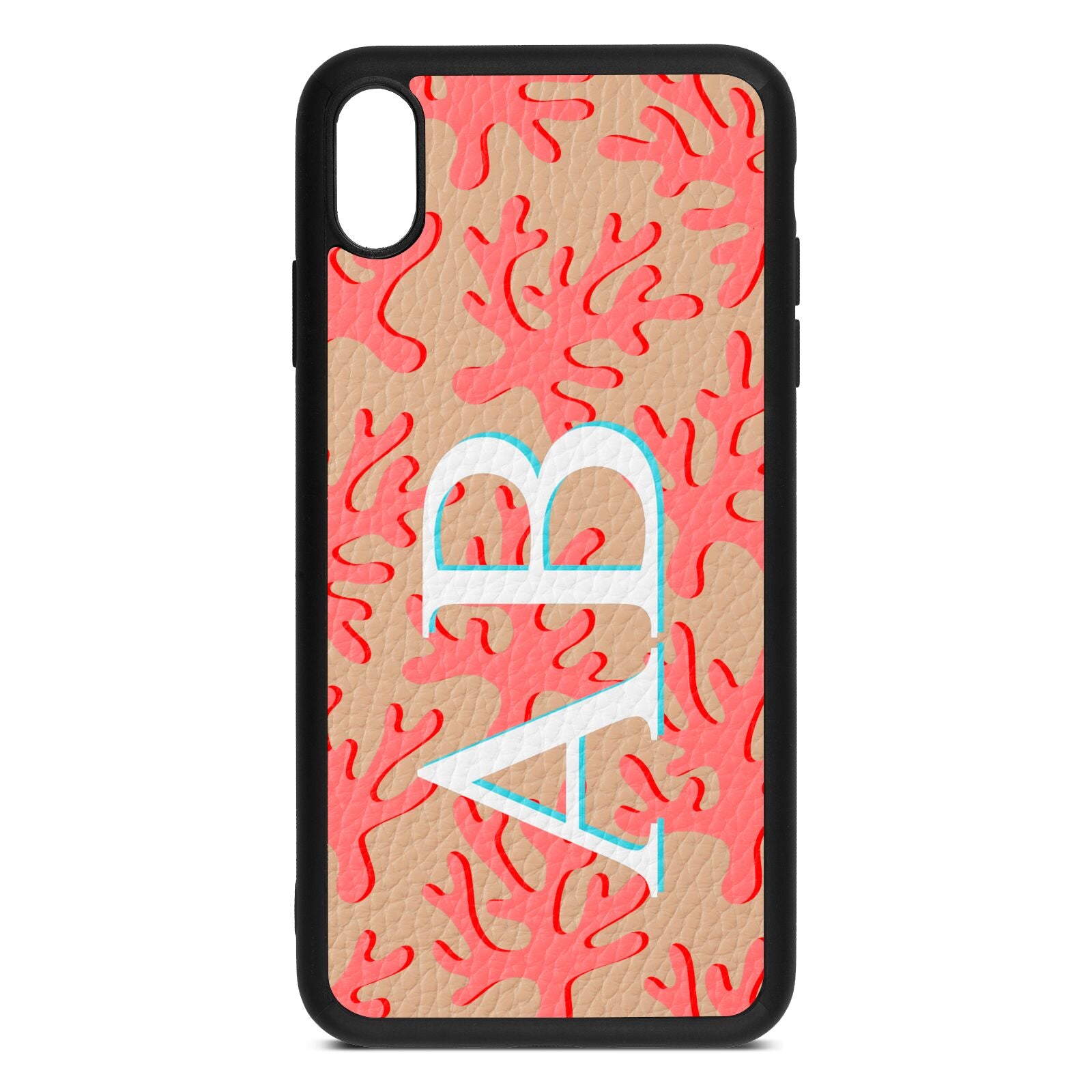 Custom Coral Initials Nude Pebble Leather iPhone Xs Max Case