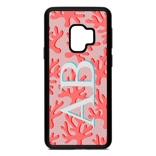 Custom Coral Initials Pink Pebble Leather Samsung S9 Case