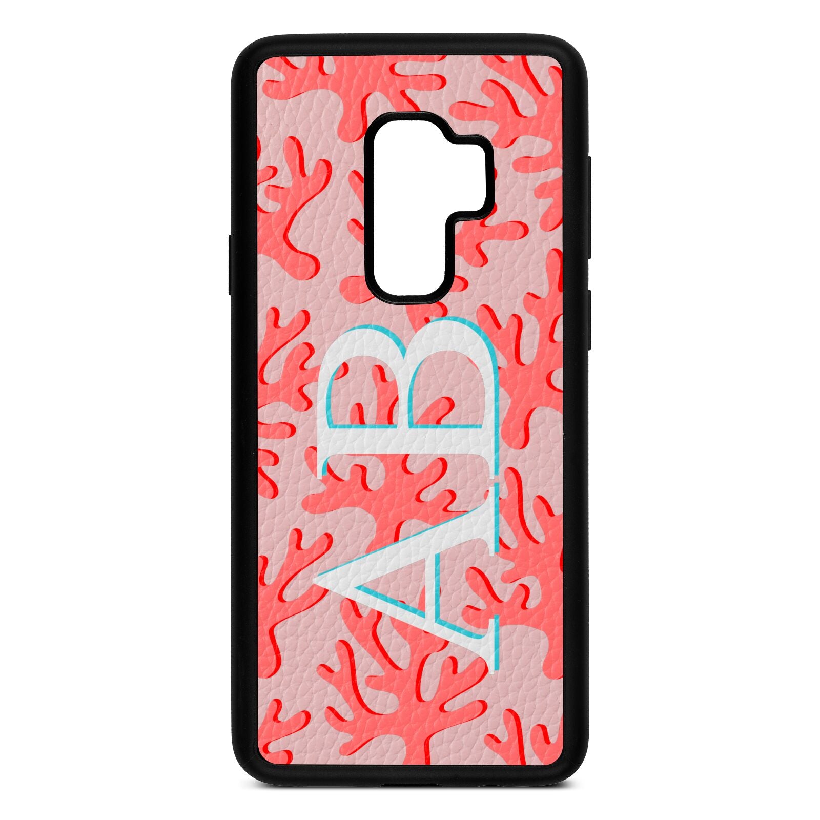 Custom Coral Initials Pink Pebble Leather Samsung S9 Plus Case