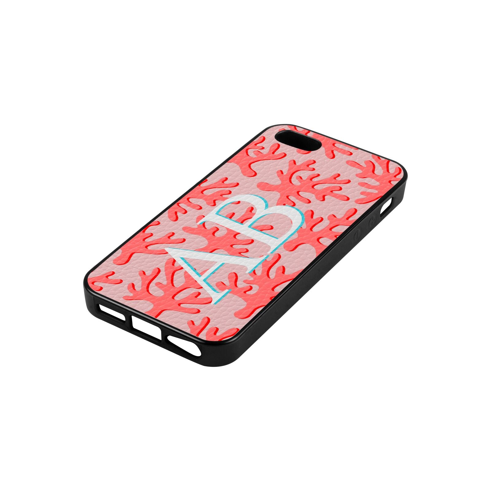 Custom Coral Initials Pink Pebble Leather iPhone 5 Case Side Angle