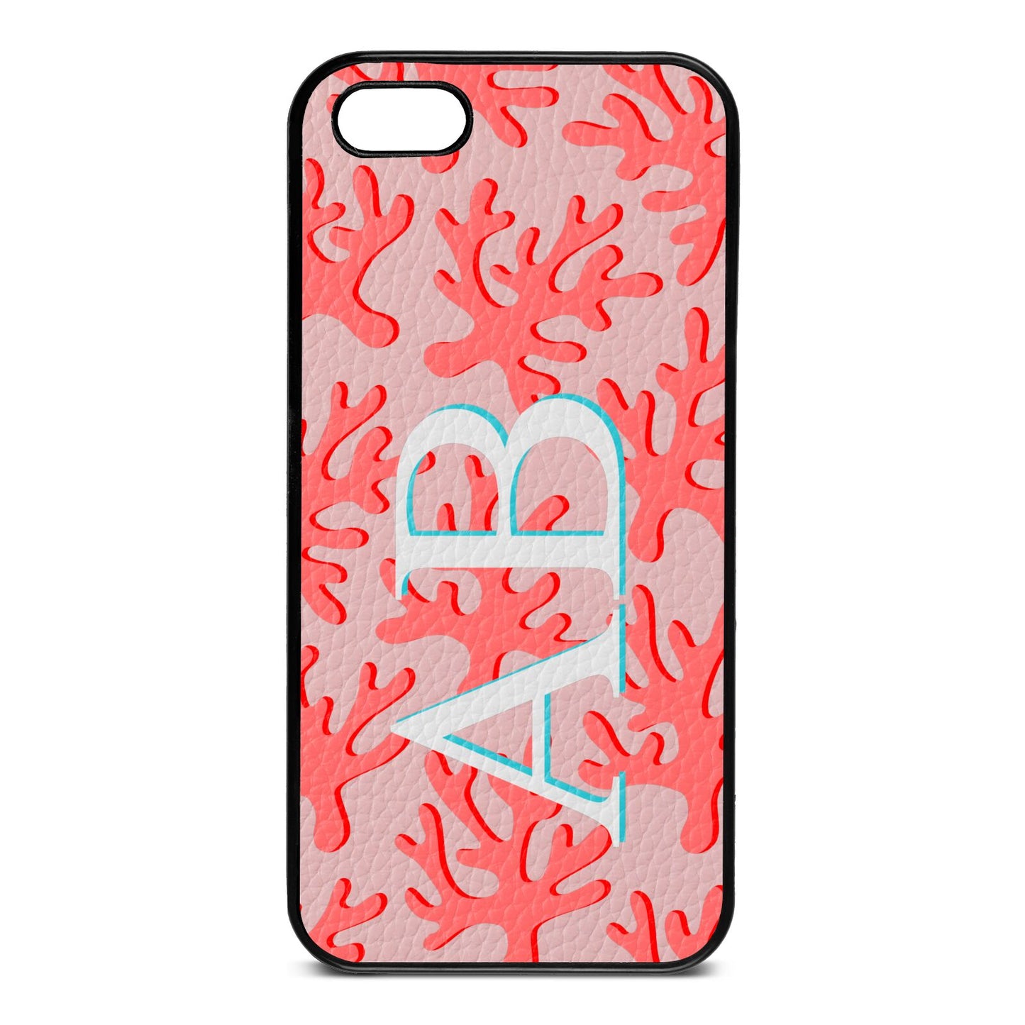Custom Coral Initials Pink Pebble Leather iPhone 5 Case