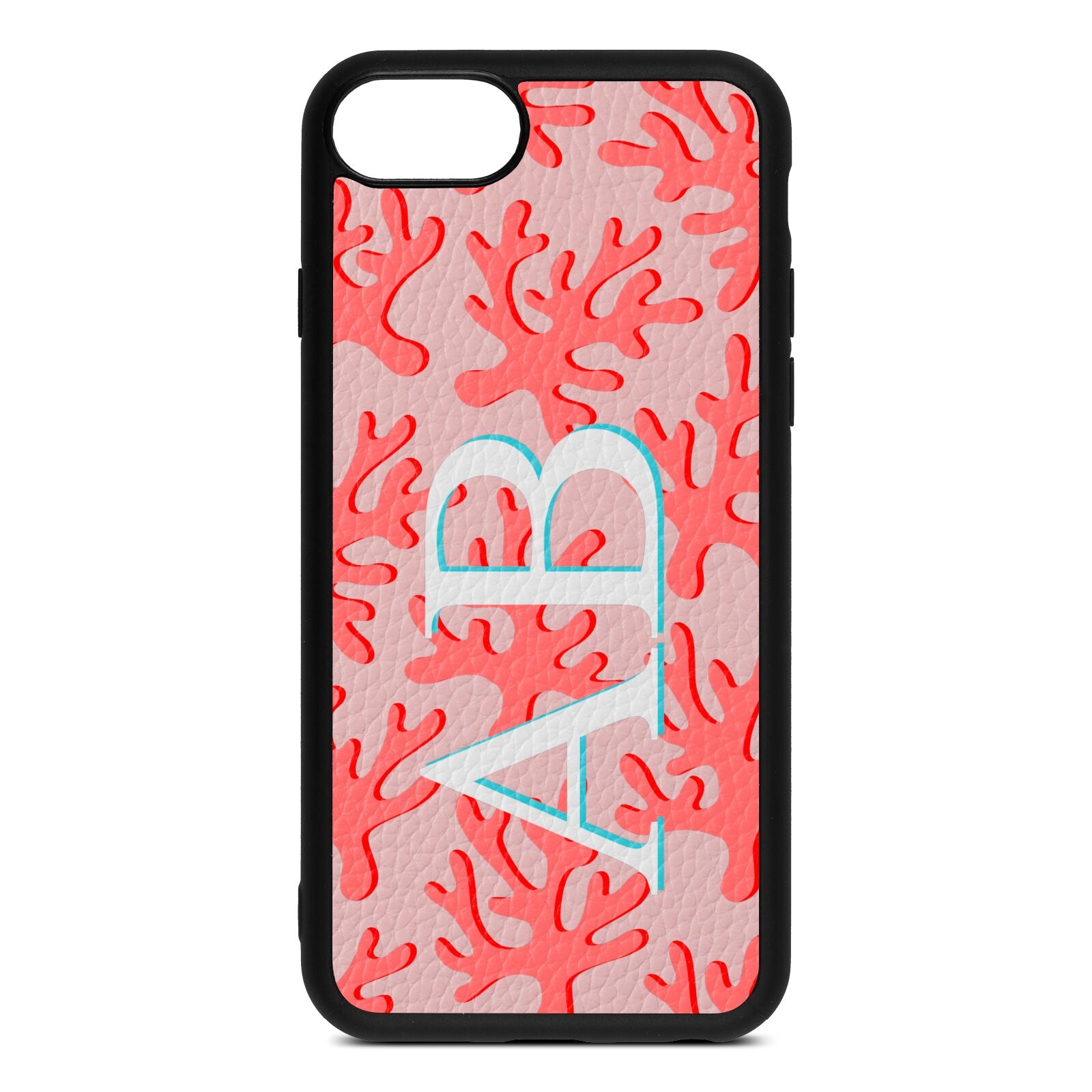 Custom Coral Initials Pink Pebble Leather iPhone 8 Case